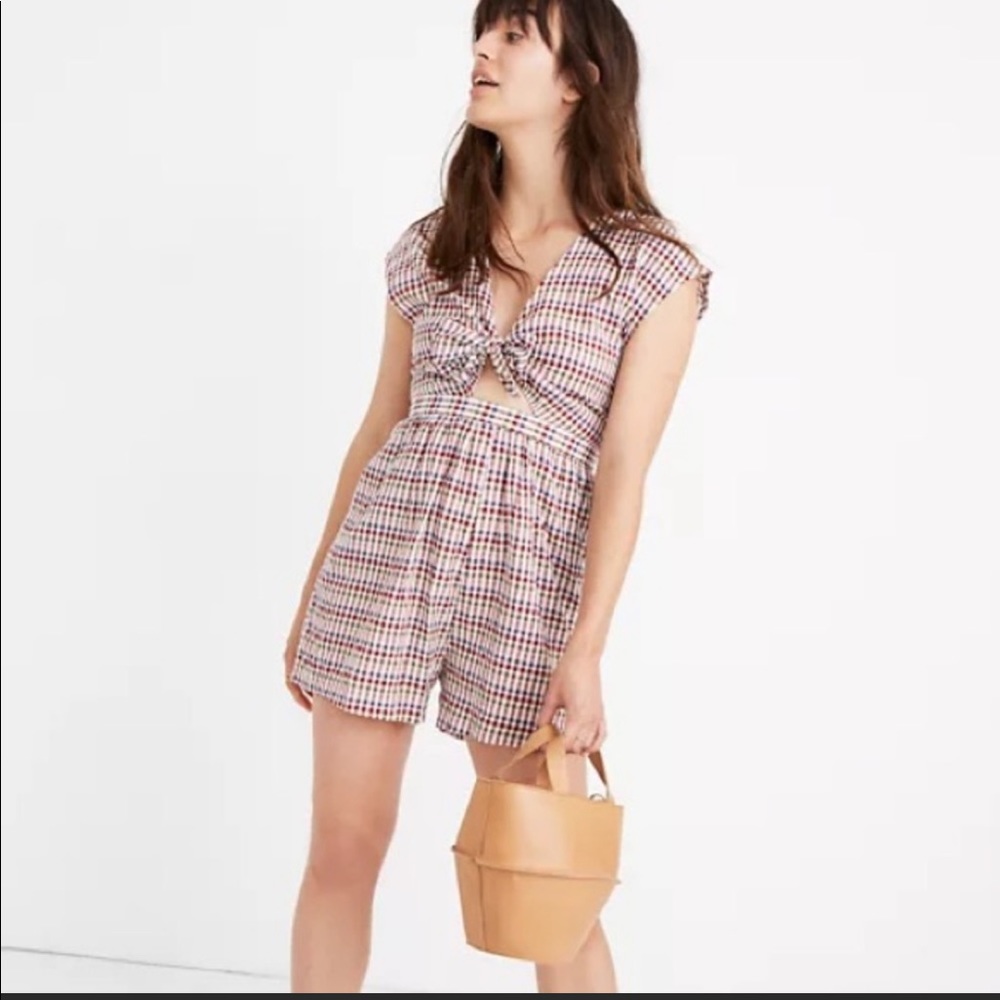 Gingham Tie-Front Cutout Romper